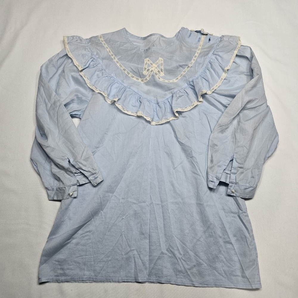 Vintage Baby Blue Ruffle Bow Lace Blouse Top With Heart Buttons